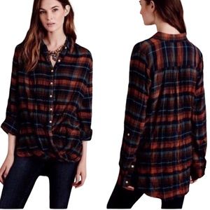 Isabella Sinclair | Plaid Draped Surplice Shirt Long Sleeve Size Medium